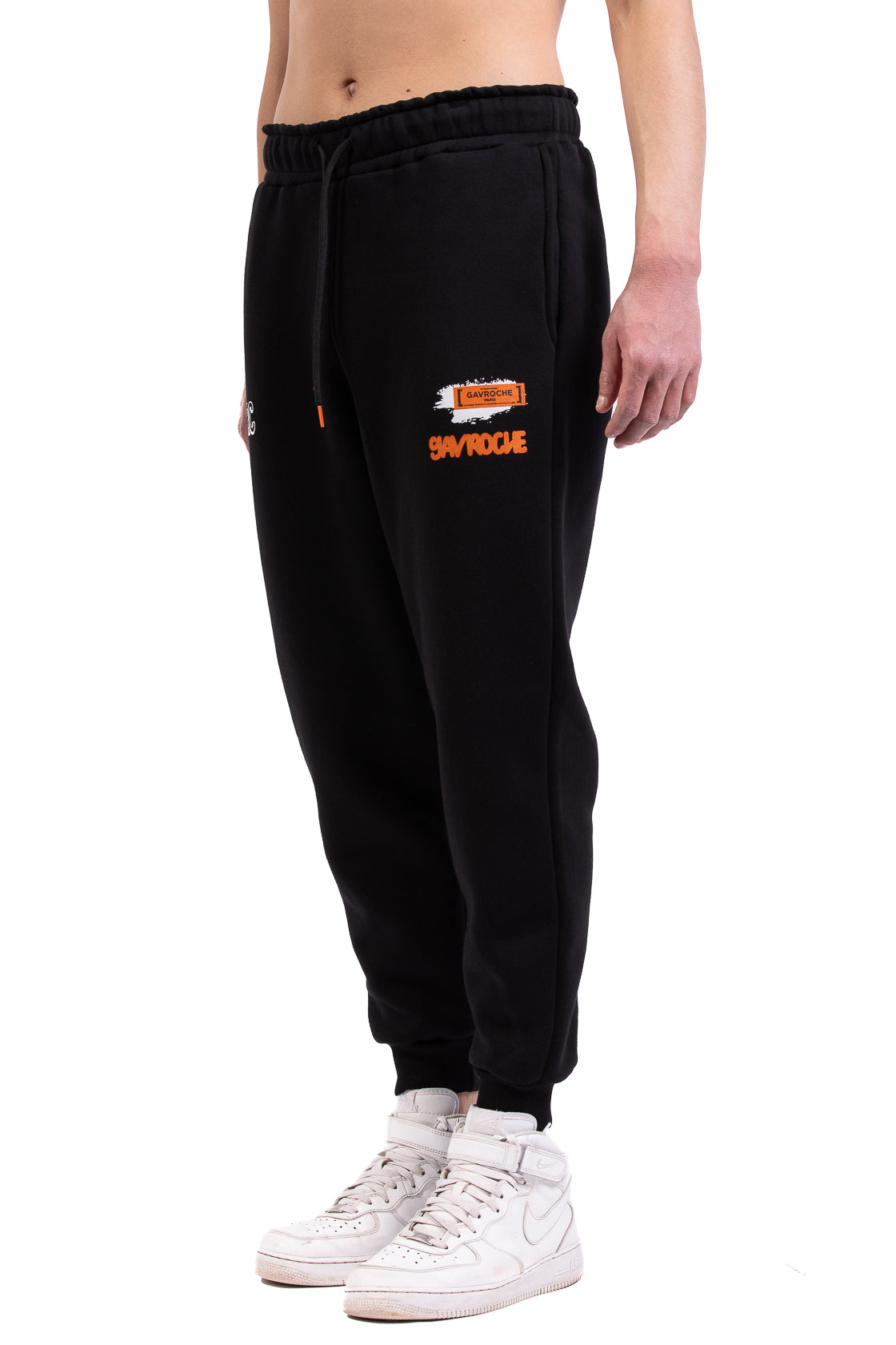 Pantalone da tuta Gavroche Paris U718 nero con pratiche tasche laterali estremità delle gambe elasticizzate