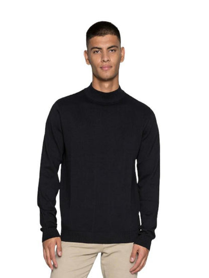 Suéter negro de cuello alto KLIXS MJ0399, cuello medio en lana lisa
