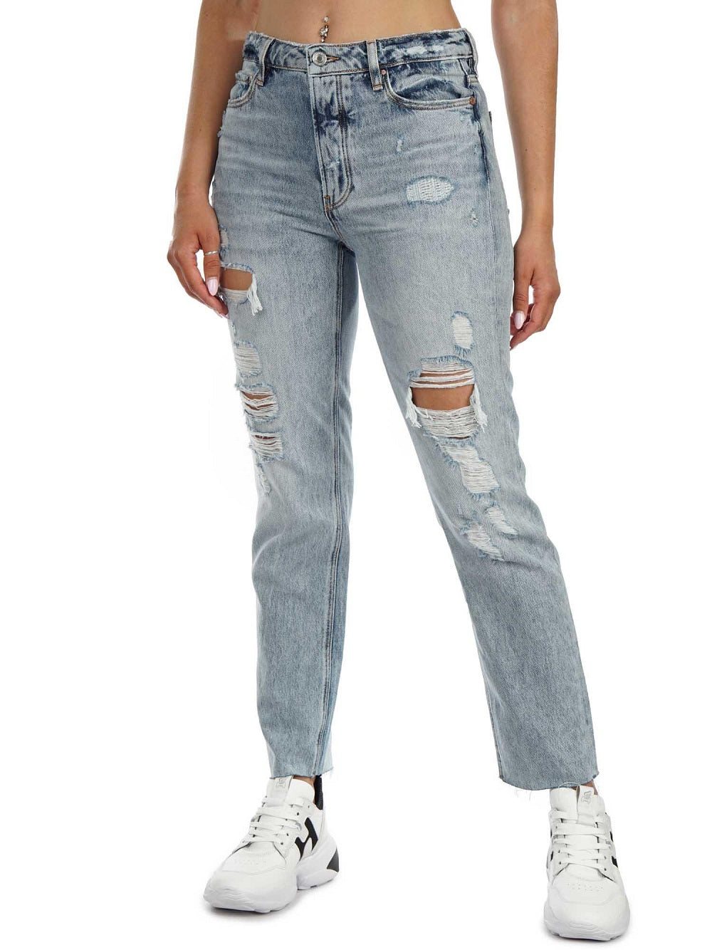 Jeans Guess modello W1YA16D3Y0M vita alta, gamba e fondo dritti.