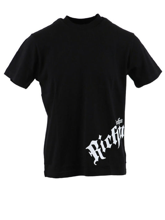 T-shirt JOHN RICHMOND nero con stampa sul fianco e logo piccolo sul retro