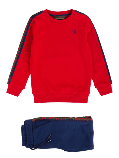 Chándal completo para niños Trussardi modelo KUREJO rojo y azul con logotipo y rayas laterales