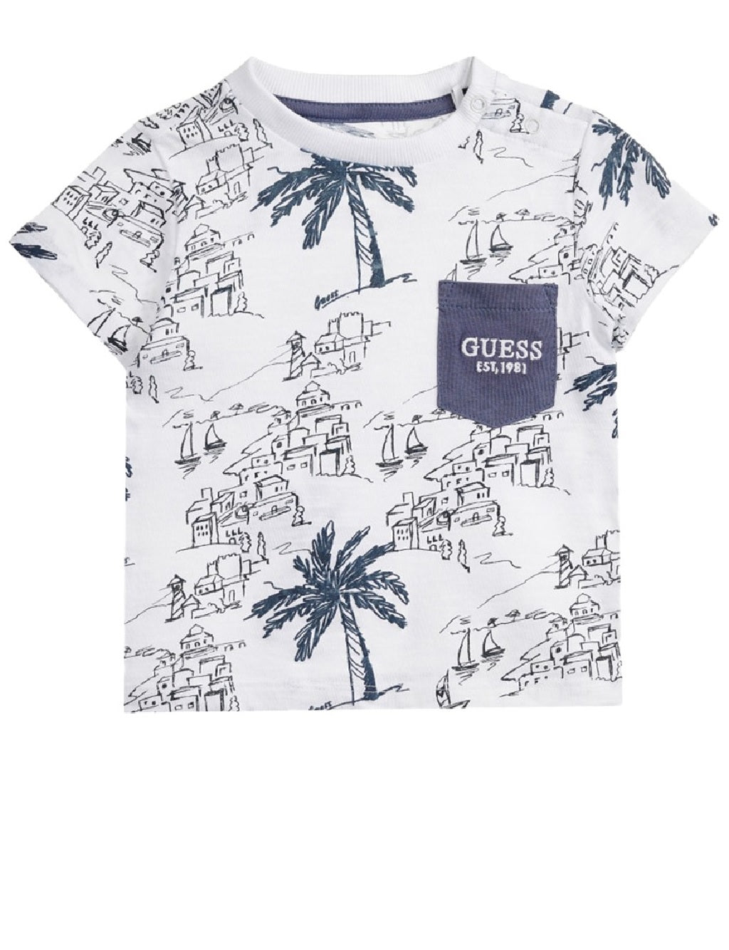 T-Shirt Guess N2GI12K6XN1 stampa all over, taschino sul petto.