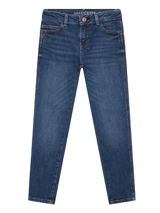 Jeans Guess modello J2RA11 D4GV0 cinque tasche, skinny con logo, chiusura zip e bottoni