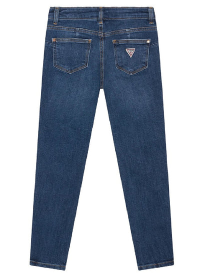 Vaqueros Guess modelo J2RA11 D4GV0 cinco bolsillos, pitillo con logo, cierre de cremallera y botón