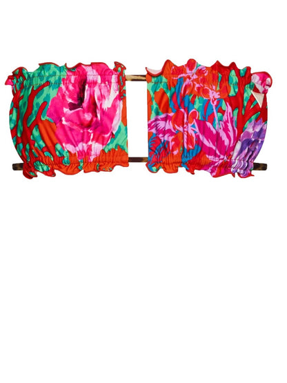 Bikini bandeau Guess modelo E2GJ34 MC04R con estampado floral multicolor y logotipo.