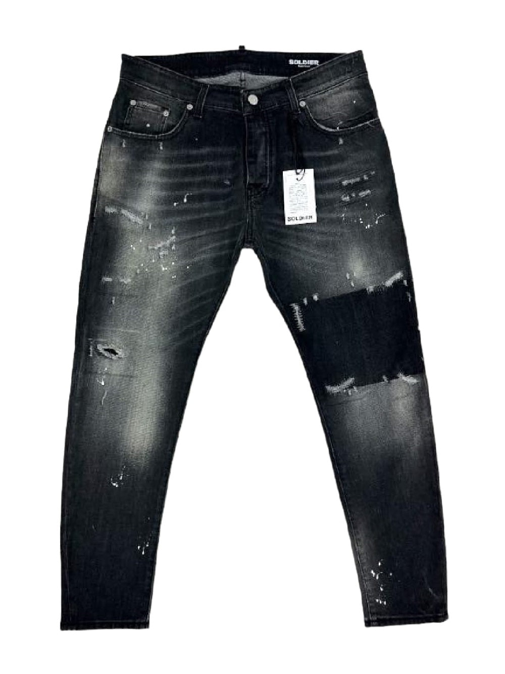Jeans Soldier modello GIG 215N con schizzi di vernice e strappati sfrangiato