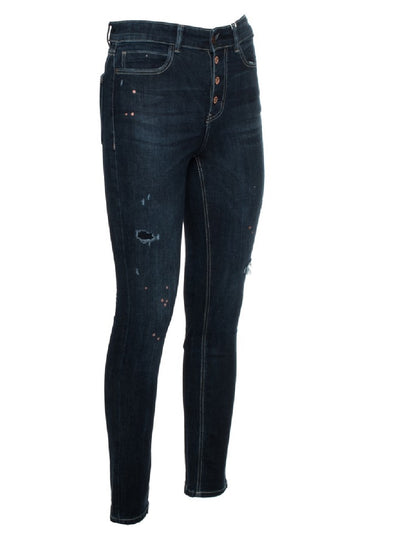 Jeans Guess modello W2RA28D4KF1 chiusura con bottone frontale a vista.