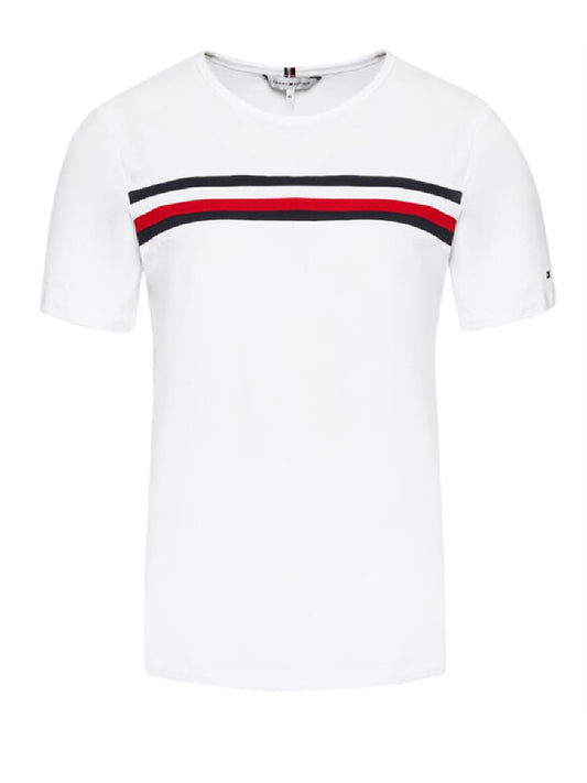 T-Shirt Tommy Hilfiger modello WW0WW33021 con iconica bandierina ricamata orizzontali sul petto.