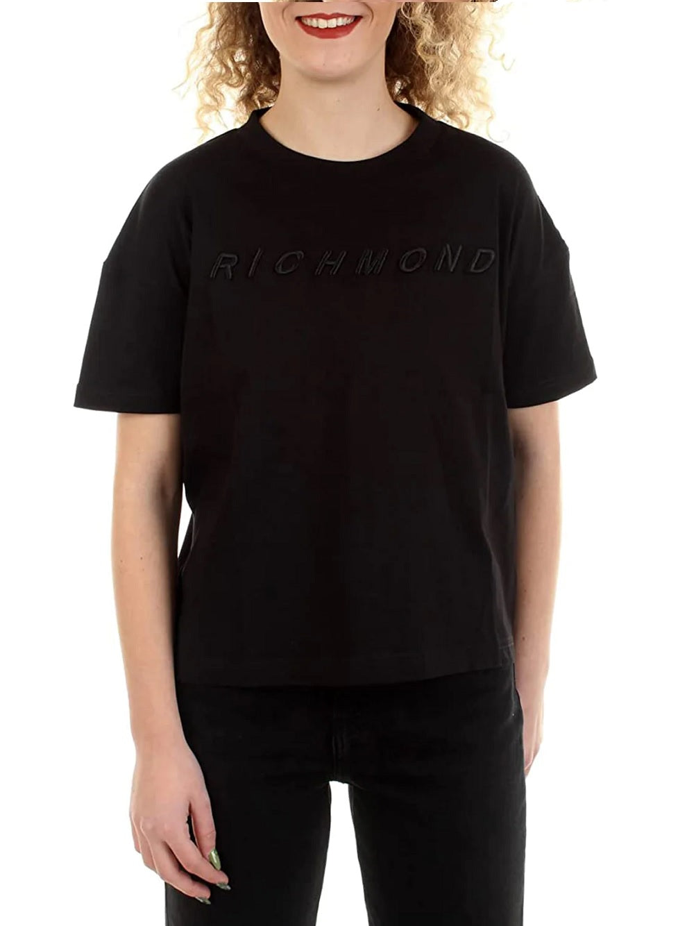 T-shirt John Richmond modello UWP22085TS con logo lettering ricamato sul davanti tono su tono