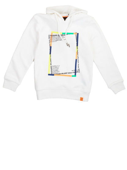 Sudadera Trussardi Kids modelo TBA22044FE con estampado gráfico en el pecho, capucha con cordón, mangas largas y puños de canalé.