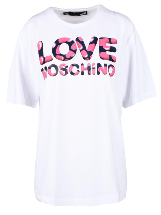 T-shirt LOVE MOSCHINO modello W4F8750M3876 oversize con grafica Love Moschino stampata davanti.