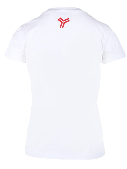 Camiseta John Richmond modelo UWP22015TS con logo en contraste azul, blanco y rojo en el pecho con purpurina.