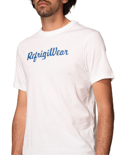 Camiseta RefrigiWear modelo T22100JE9101 de color blanco con letras del logo en contraste azul.