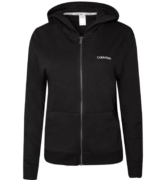 Sudadera de mujer Calvin Klein, modelo 000QS6869E con capucha, logo bordado y cierre de cremallera.