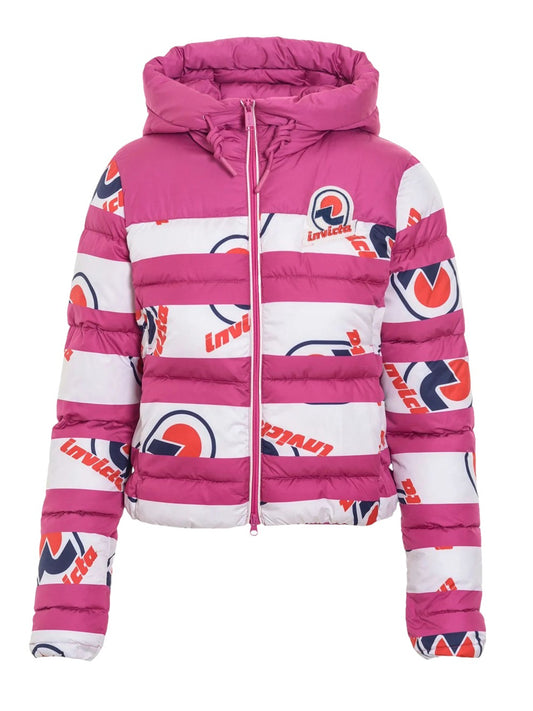 Piumino bambina Invicta modello 4431920BA a righe con stampa del logo a contrasto.