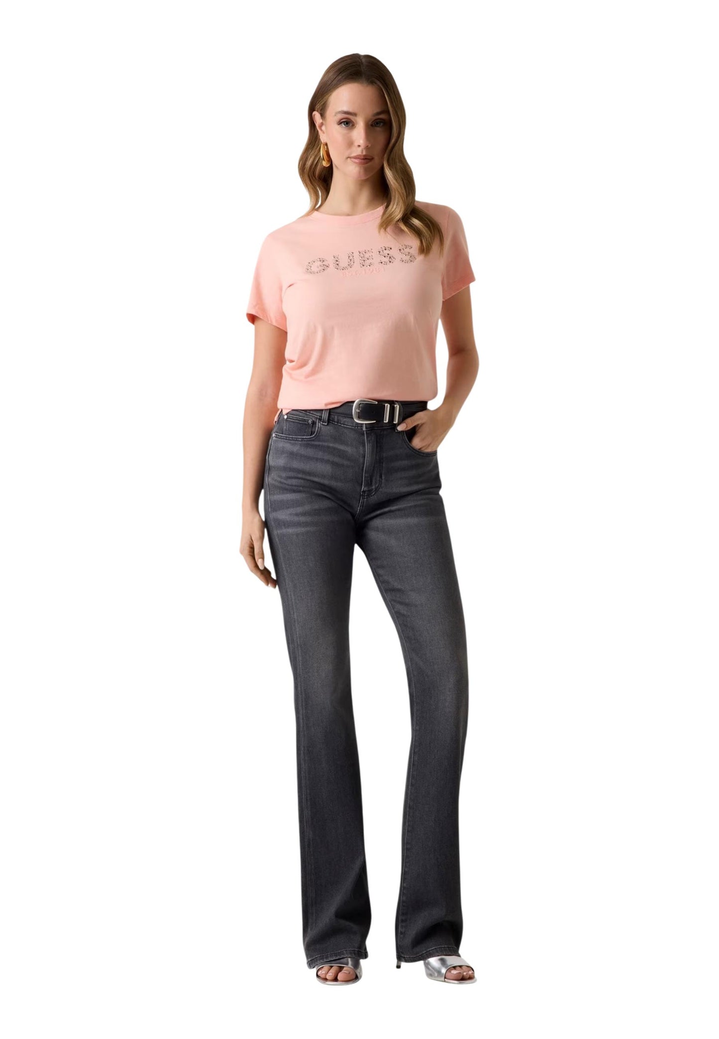 Guess T-Shirt Donna Guess SS CN GUESS STUDS SCRIPT TEE pink  pink
