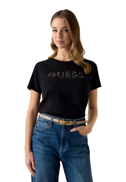 Guess T-Shirt Donna Guess SS CN GUESS STUDS SCRIPT TEE black  black