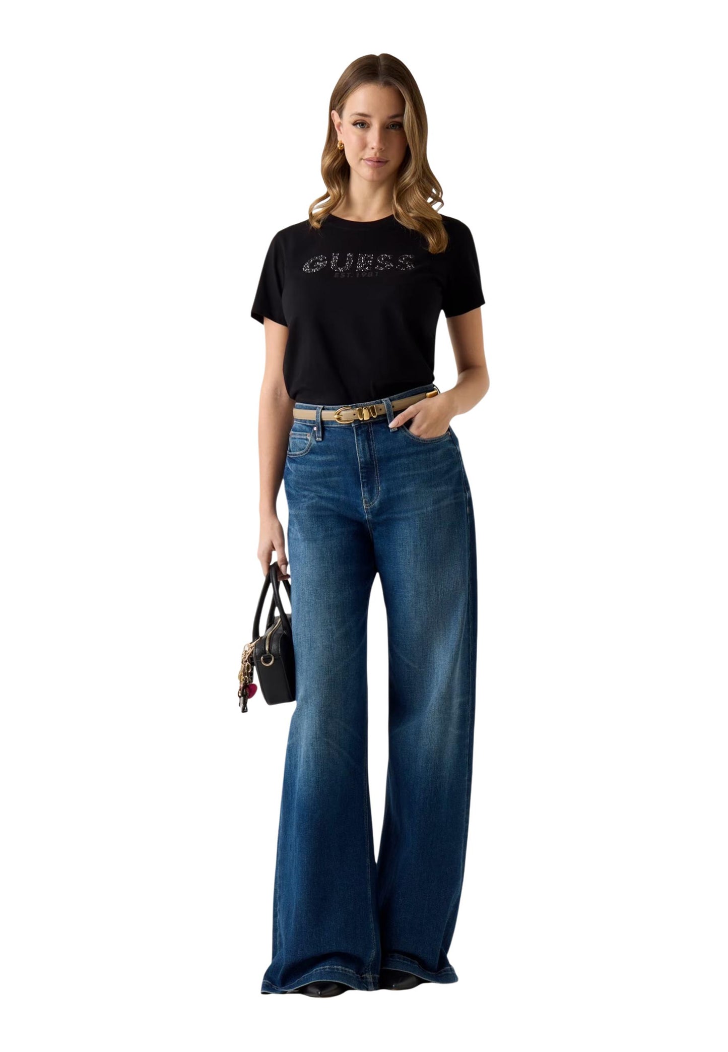 Guess T-Shirt Donna Guess SS CN GUESS STUDS SCRIPT TEE black  black