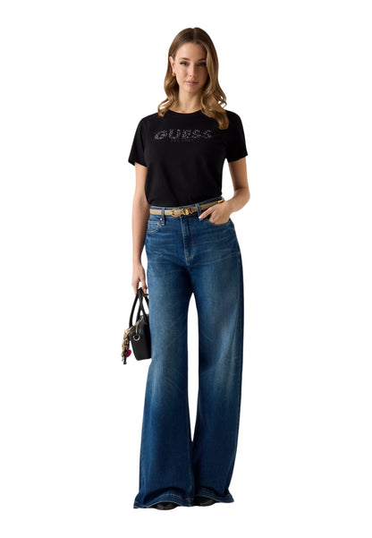 Guess T-Shirt Donna Guess SS CN GUESS STUDS SCRIPT TEE black  black
