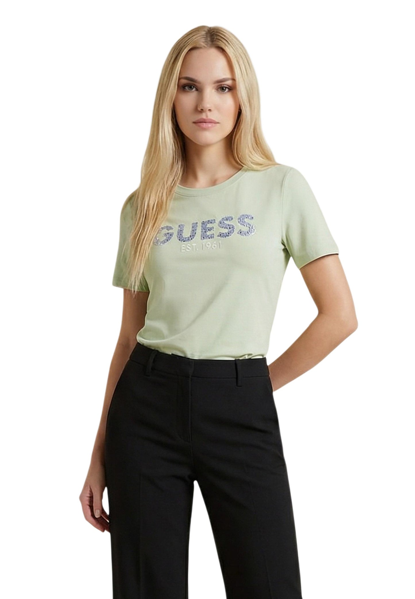 Guess T-Shirt Donna Guess SS CN GUESS STUDS SCRIPT TEE green  green