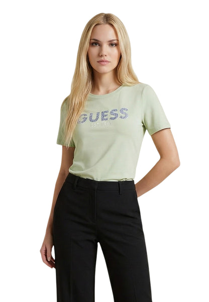 Guess T-Shirt Donna Guess SS CN GUESS STUDS SCRIPT TEE green  green