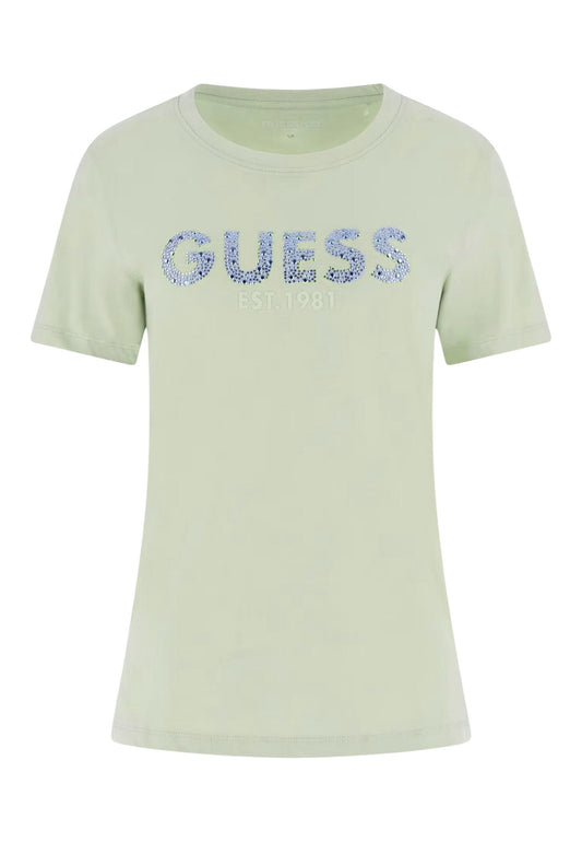 Guess T-Shirt Donna Guess SS CN GUESS STUDS SCRIPT TEE green  green
