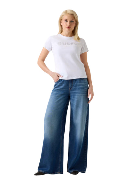 Guess T-Shirt Donna Guess SS CN GUESS STUDS SCRIPT TEE white  white