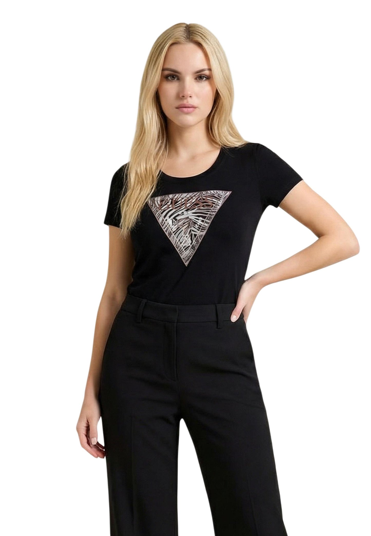 Guess T-Shirt Donna Guess SS CN ZEBRA TRIANGLE TEE black  black
