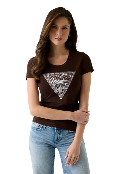 Guess T-Shirt Donna Guess SS CN ZEBRA TRIANGLE TEE brown  brown