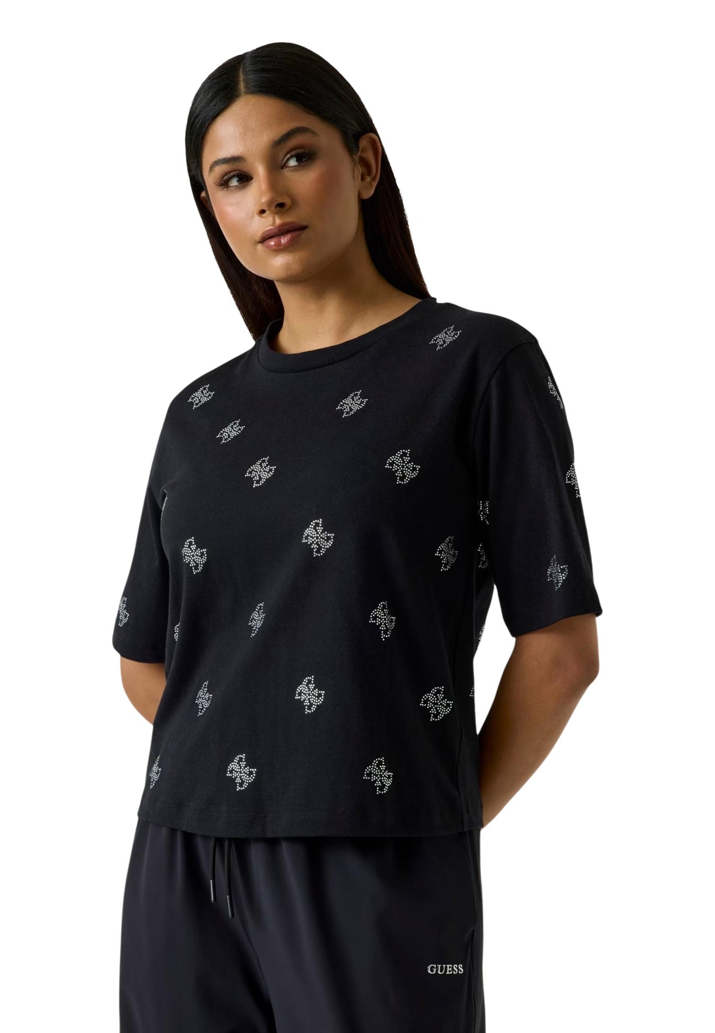 Guess T-Shirt Donna Guess SILVY 4G SS CN T-SHIRT black  black