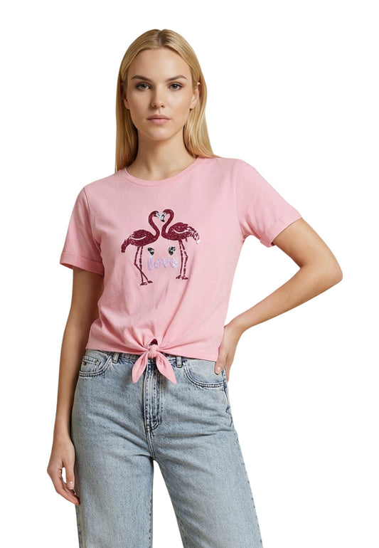 Only T-Shirt Donna Only Onldora S/S Knot Fold-Up Top Jrs pink  pink