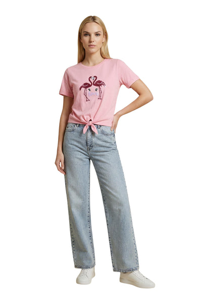 Only T-Shirt Donna Only Onldora S/S Knot Fold-Up Top Jrs pink  pink