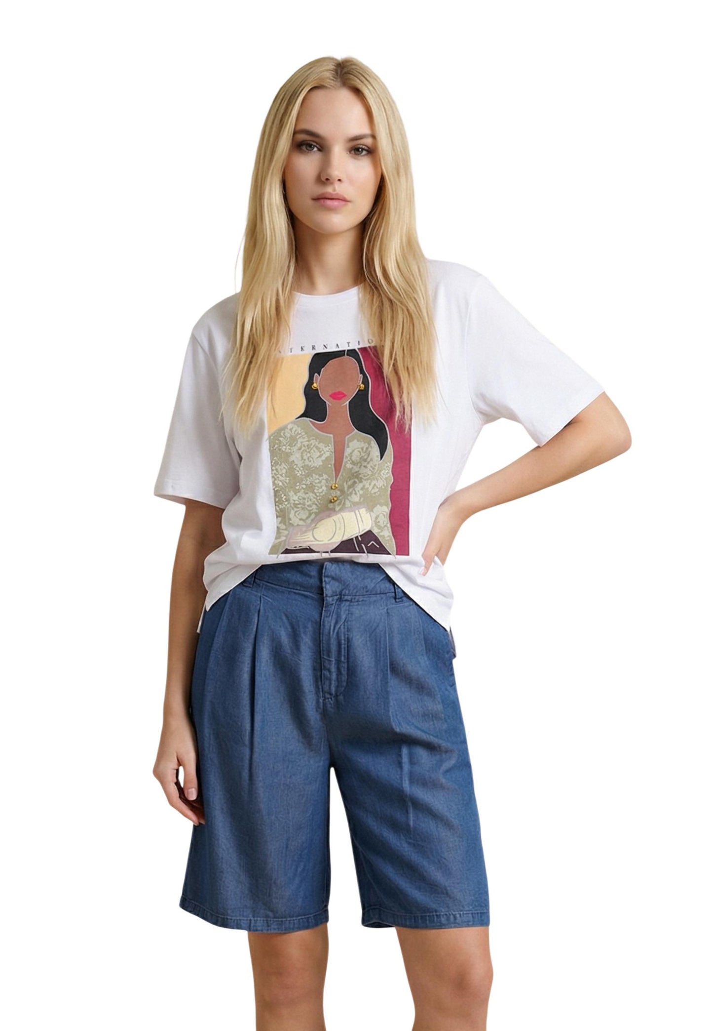 Only T-Shirt Donna Only Onlsusan S/S Print Top Box Jrs white  white