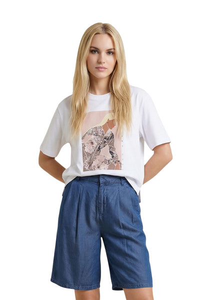 Only T-Shirt Donna Only Onlsusan S/S Print Top Box Jrs beige  beige