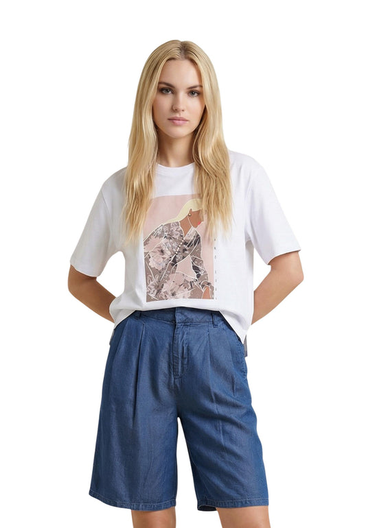 Only T-Shirt Donna Only Onlsusan S/S Print Top Box Jrs beige  beige