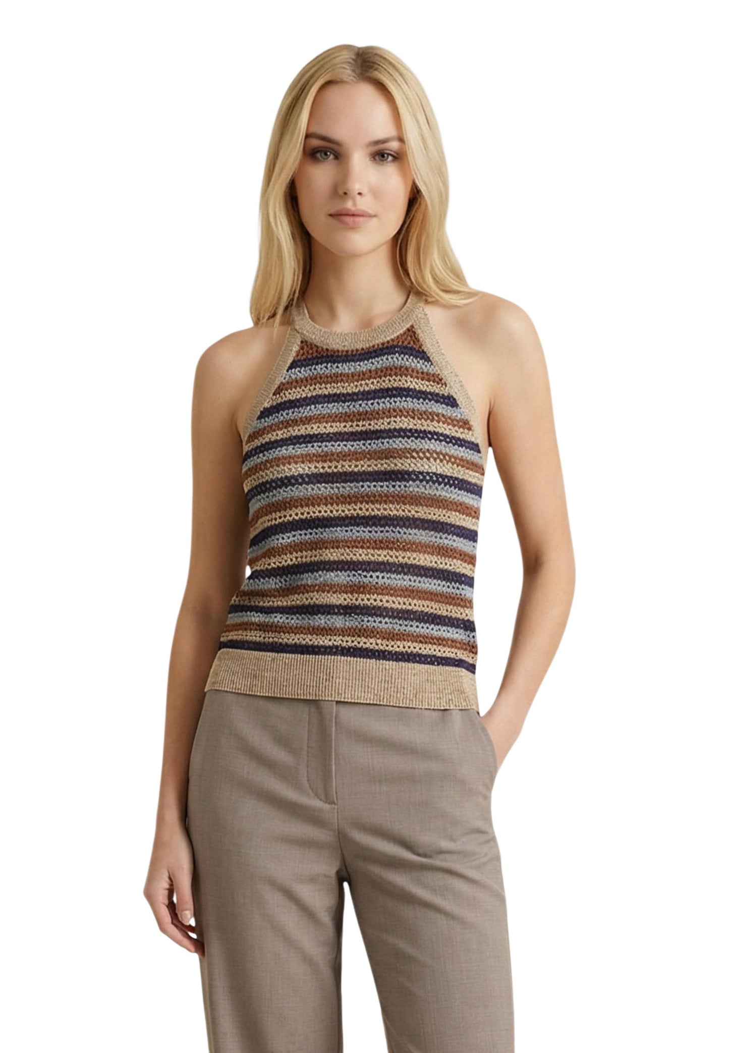 Artigli Gilet Donna Artigli TOP MULTIRIGHE LUREX beige  beige