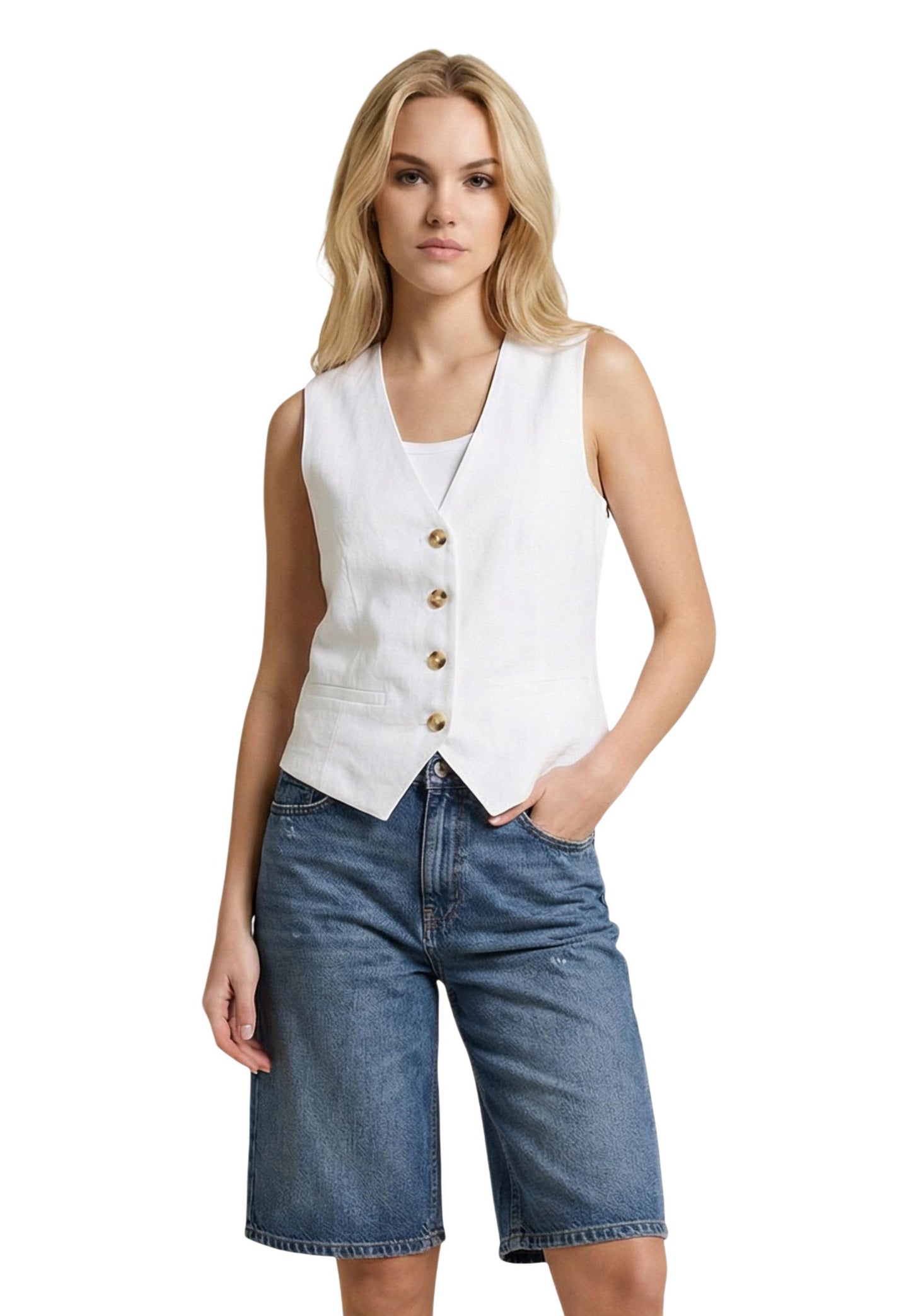 Only Gilet Donna Only Onlita S/L Linen Look Waistcoat Tlr white  white
