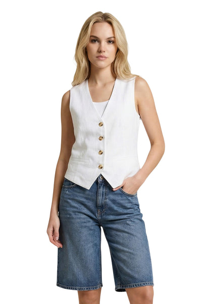 Only Gilet Donna Only Onlita S/L Linen Look Waistcoat Tlr white  white