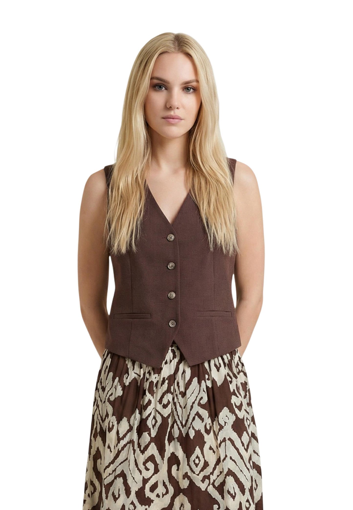 Only Gilet Donna Only Onlita S/L Linen Look Waistcoat Tlr brown  brown