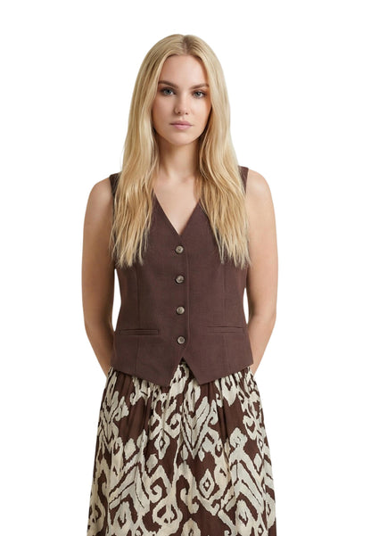 Only Gilet Donna Only Onlita S/L Linen Look Waistcoat Tlr brown  brown