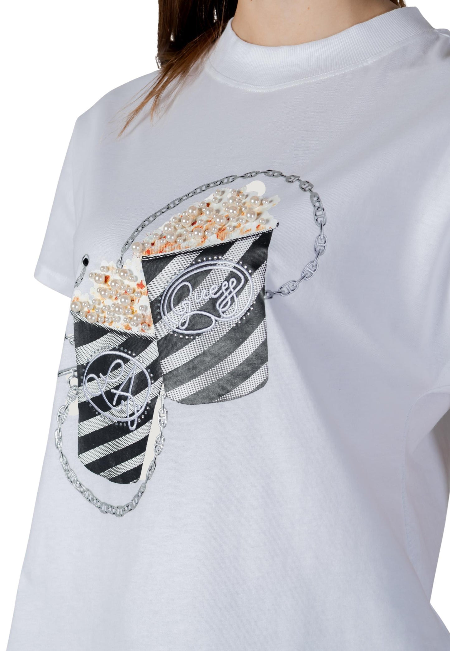Guess T-Shirt Donna Guess SS CN POPCORN TEE white  white