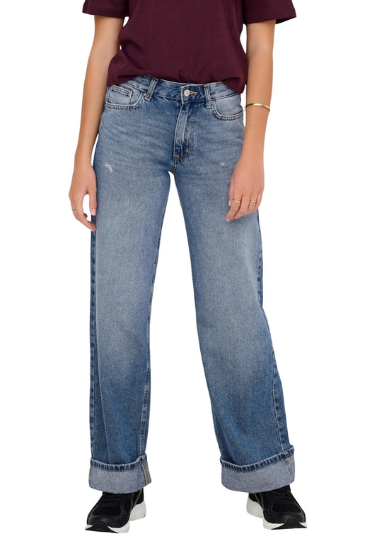Only Jeans Donna Only ONLELLA MW WIDE FOLD UP DNM TAI519 NOOS blue  blue