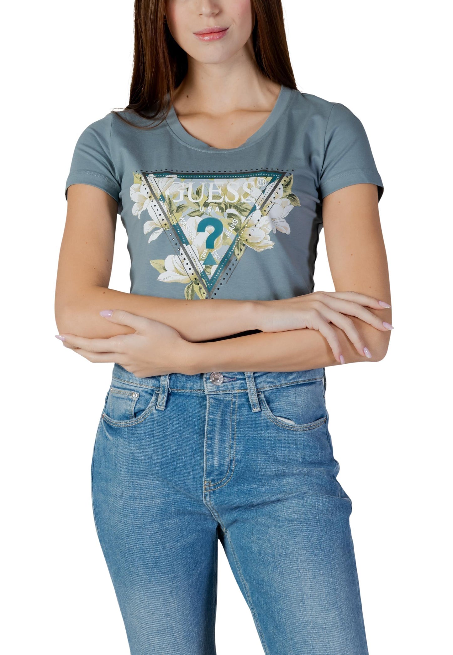 Guess T-Shirt Donna Guess SS CN CAMELIA TRIANGLE TEE green  green