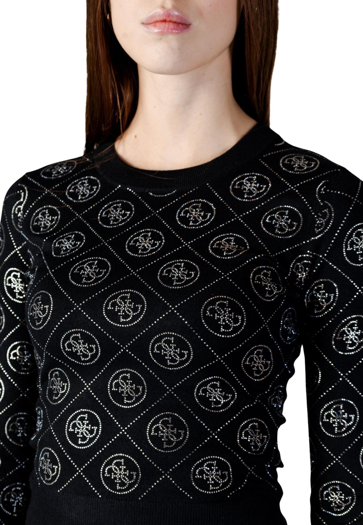 Guess Maglia Donna Guess LS CN RHINESTONES 4G SWTR black  black
