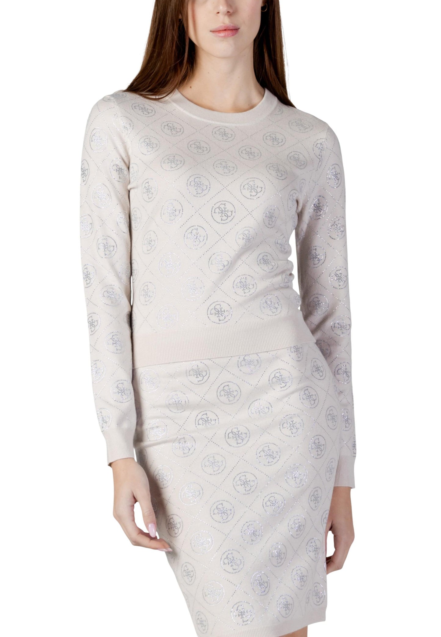 Guess Maglia Donna Guess LS CN RHINESTONES 4G SWTR beige  beige
