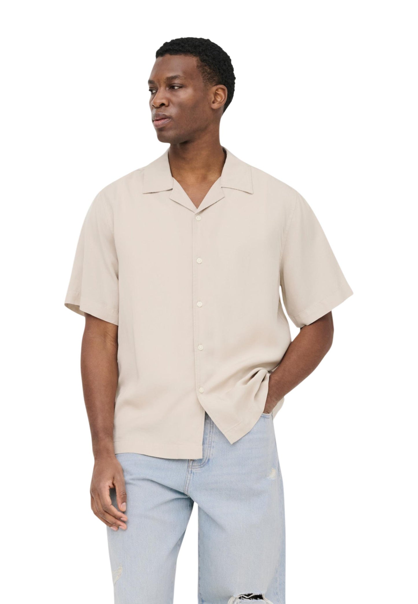 Only & Sons Camicia Uomo Only & Sons Onsperu Ss Reg Tencel Shirt Noos beige  beige